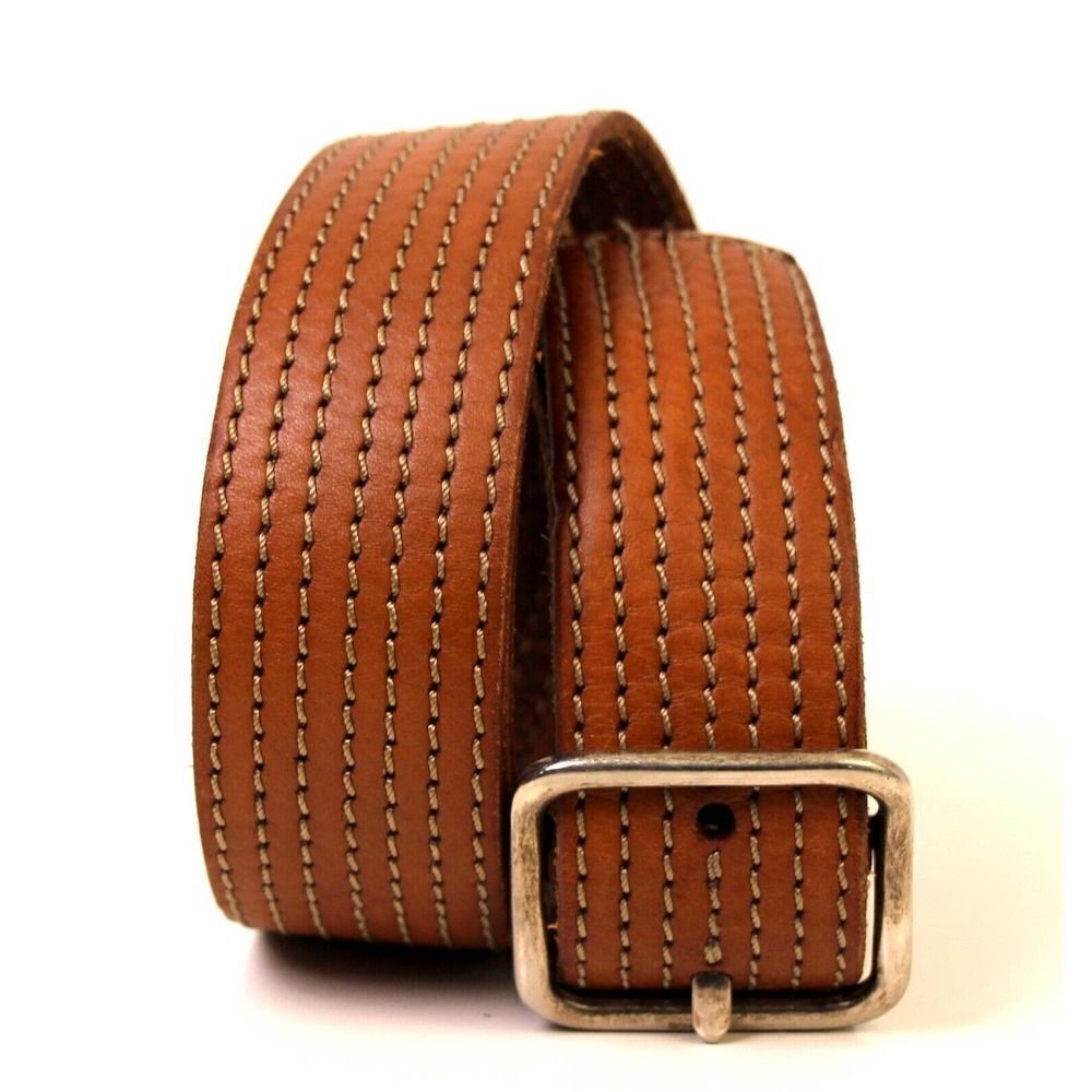 AEO BROWN GENUINE LEATHER 1.5"Wd STITCHED CASUAL WOMEN'S BELT Sz M (F93
